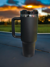 Powder Coated Mirror Black Plated 40 Ounce Travel Mug With Handle