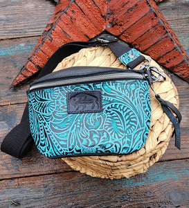 Turquoise embossed leather