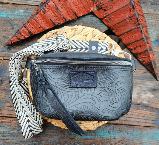 Black embossed leather