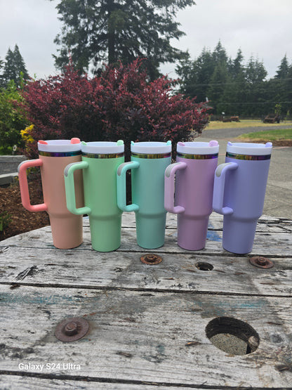 Pastel Rainbow Plated 40 Ounce Travel Mug With Handle
