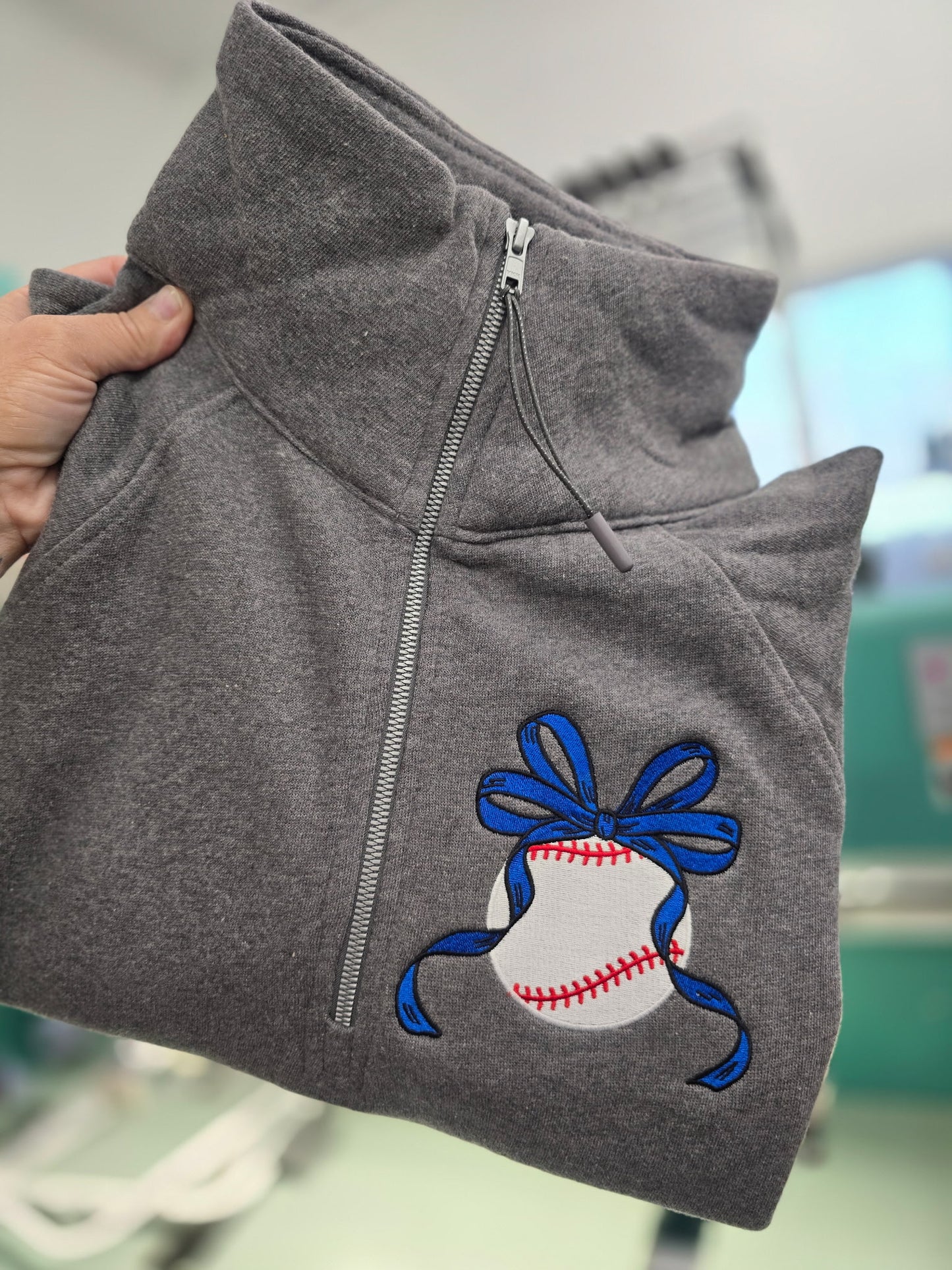 Baseball Bow Embroidered 1/2 Zip