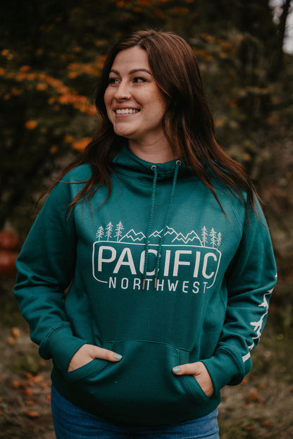 Ladies scuba neck PNW Alpine Green Hoodie