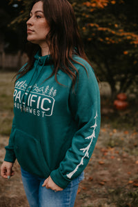 Ladies scuba neck PNW Alpine Green Hoodie