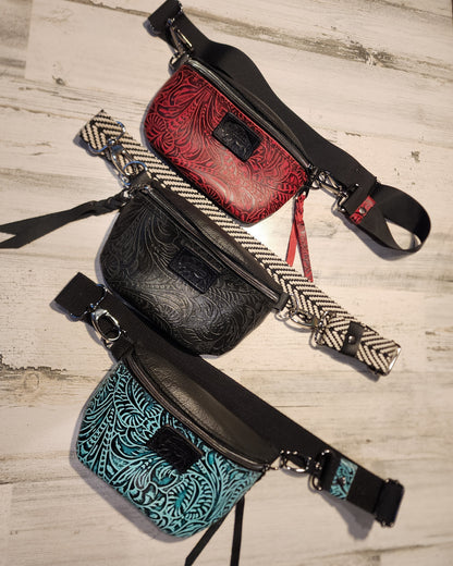 Black embossed leather