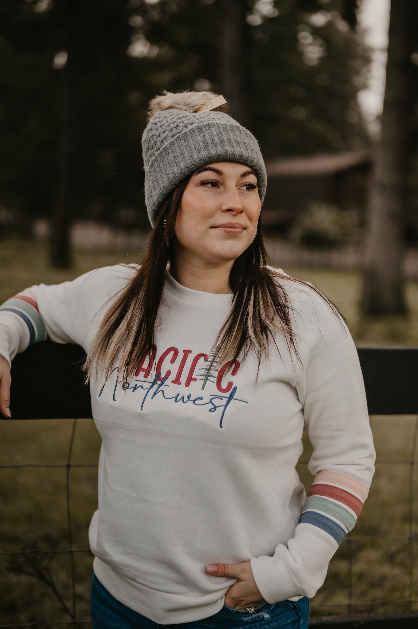 Pacific Northwest Stripe Sleeve Crew