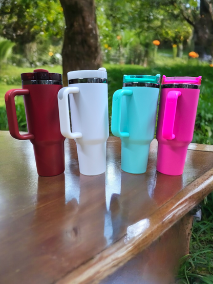 Powder Coated Mirror Black Plated 40 Ounce Travel Mug With Handle