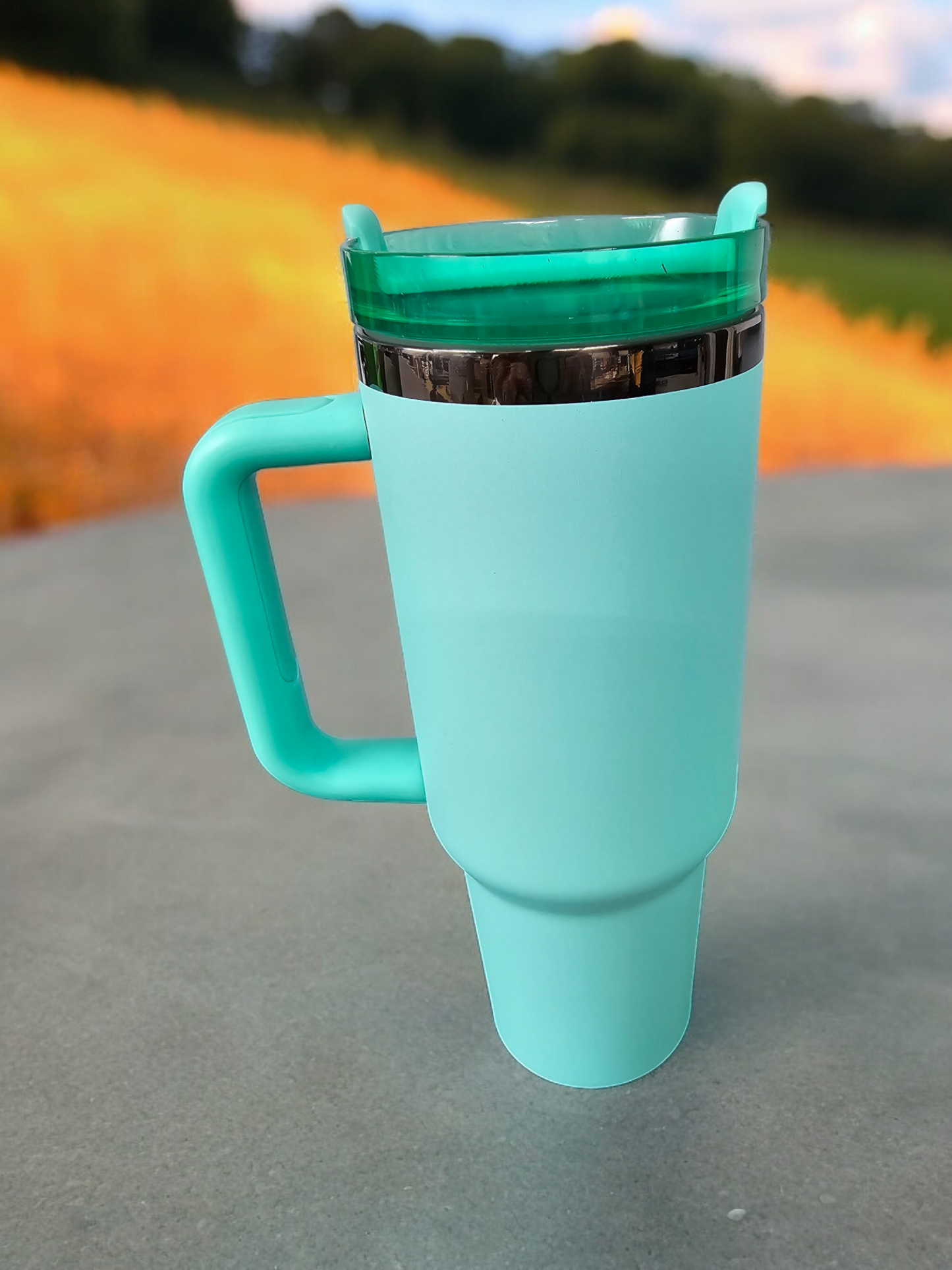 Powder Coated Mirror Black Plated 40 Ounce Travel Mug With Handle