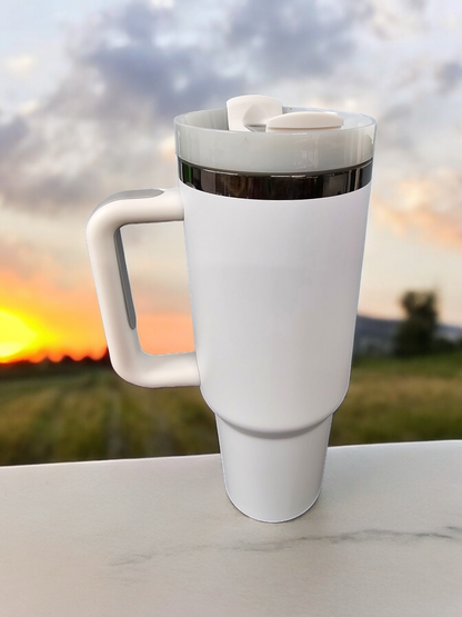 Powder Coated Mirror Black Plated 40 Ounce Travel Mug With Handle