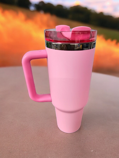 Powder Coated Mirror Black Plated 40 Ounce Travel Mug With Handle