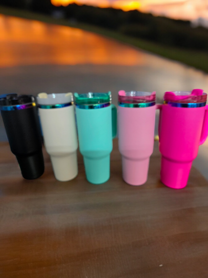 Powder Coated Rainbow Plated 40 Ounce Travel Mug With Handle