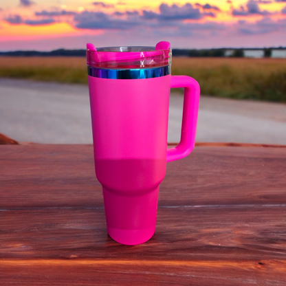 Powder Coated Rainbow Plated 40 Ounce Travel Mug With Handle