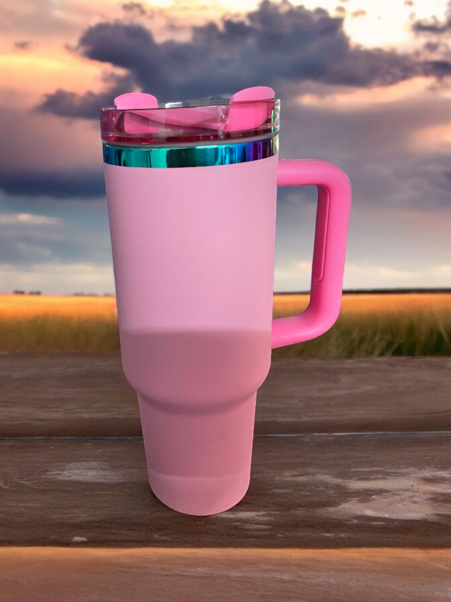 Powder Coated Rainbow Plated 40 Ounce Travel Mug With Handle
