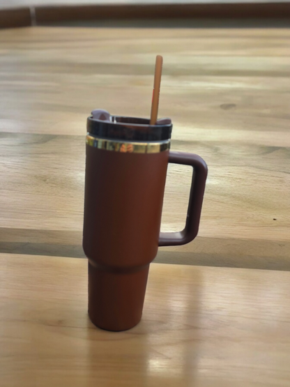 Chocolate Powder Coated Gold Plated Travel Mug With Handle