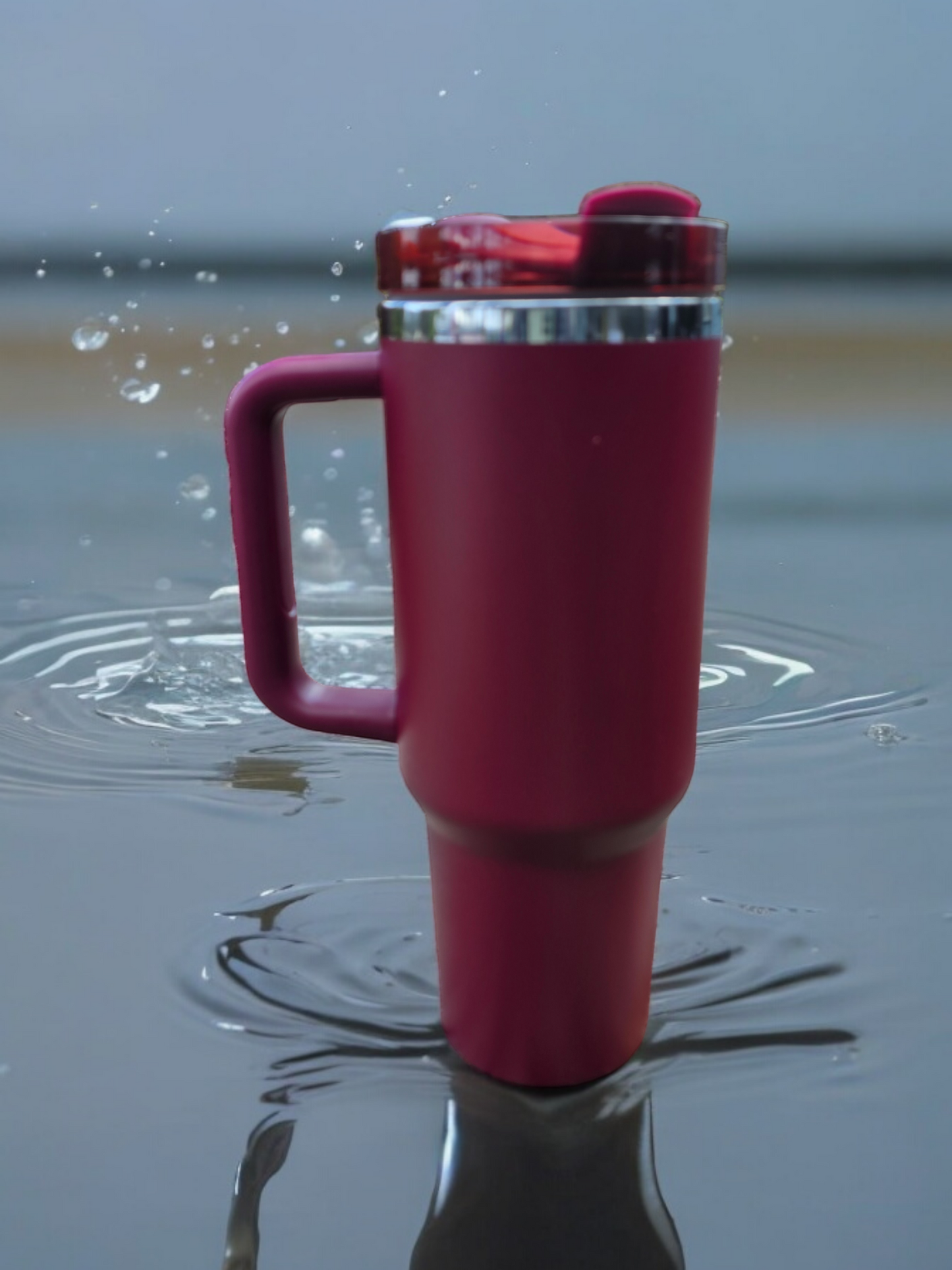 Powder Coated Chrome Plated 40 Ounce Travel Mug With Handle