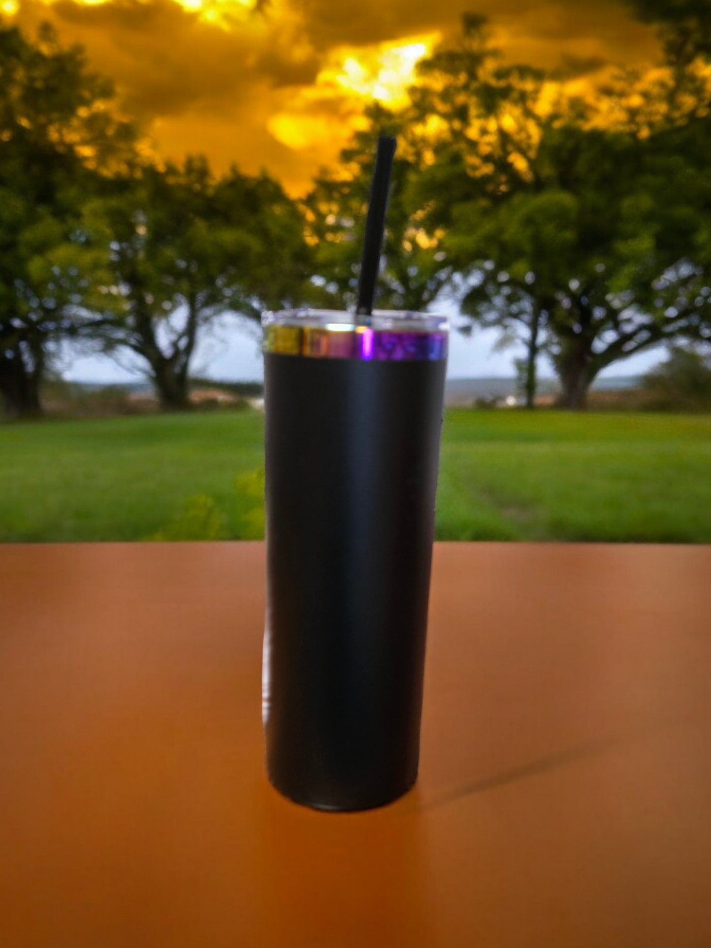 Powder Coated Rainbow Plated 20 Ounce Skinny Tumbler