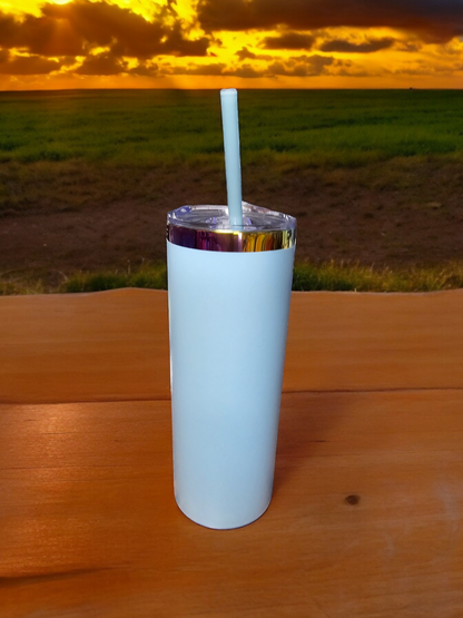 Powder Coated Rainbow Plated 20 Ounce Skinny Tumbler