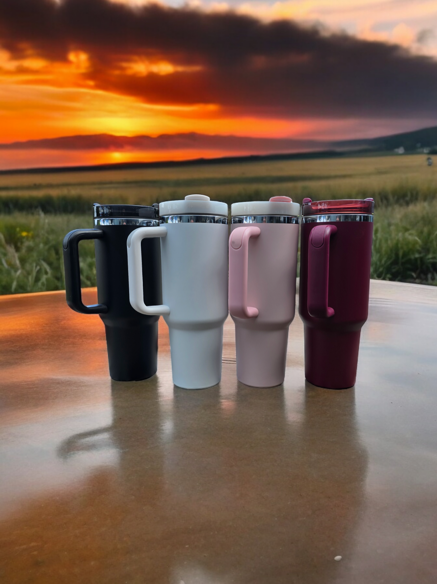 Powder Coated Chrome Plated 40 Ounce Travel Mug With Handle