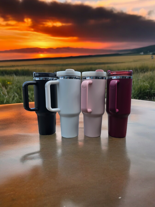 Powder Coated Chrome Plated 40 Ounce Travel Mug With Handle