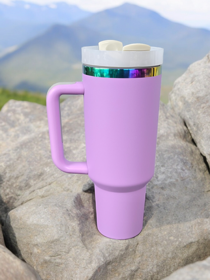 Powder Coated Rainbow Plated 40 Ounce Travel Mug With Handle