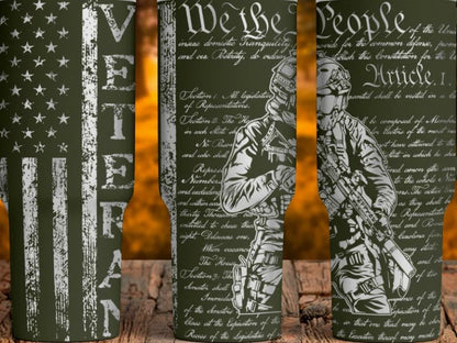 Veteran Wrapped Stainless Steel Laser engraved water bottle.