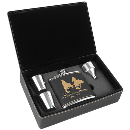 Laserable Leatherette 6oz. Flask Gift Set