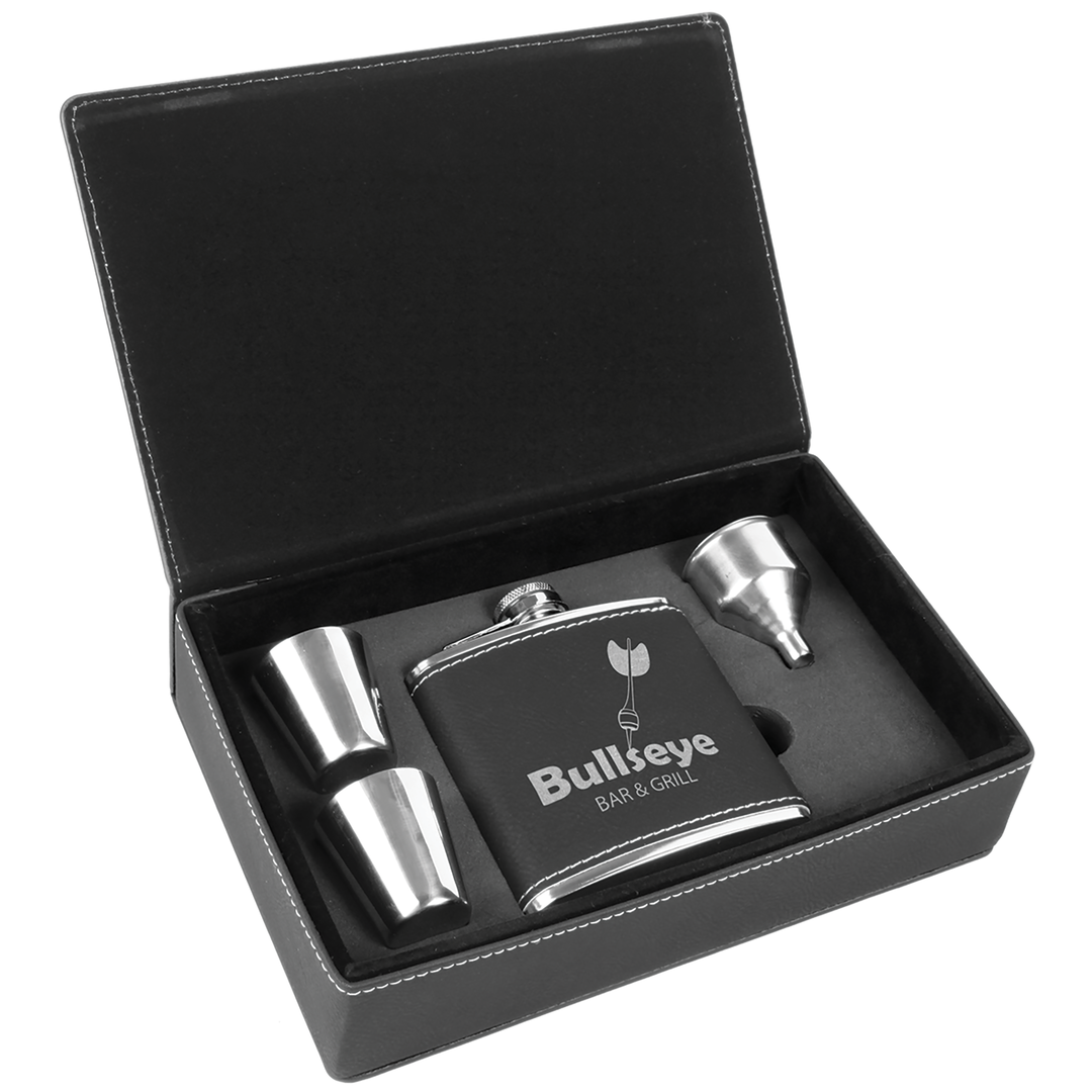 Laserable Leatherette 6oz. Flask Gift Set