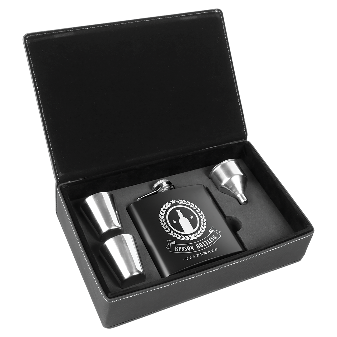 Laserable Leatherette 6oz. Flask Gift Set