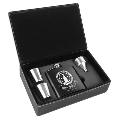 Laserable Leatherette 6oz. Flask Gift Set