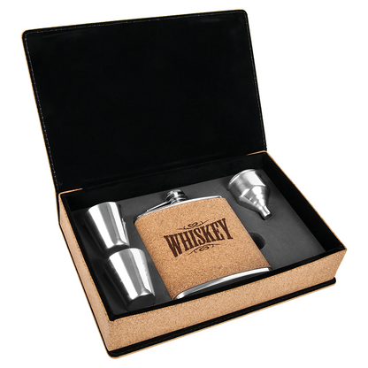 Laserable Leatherette 6oz. Flask Gift Set