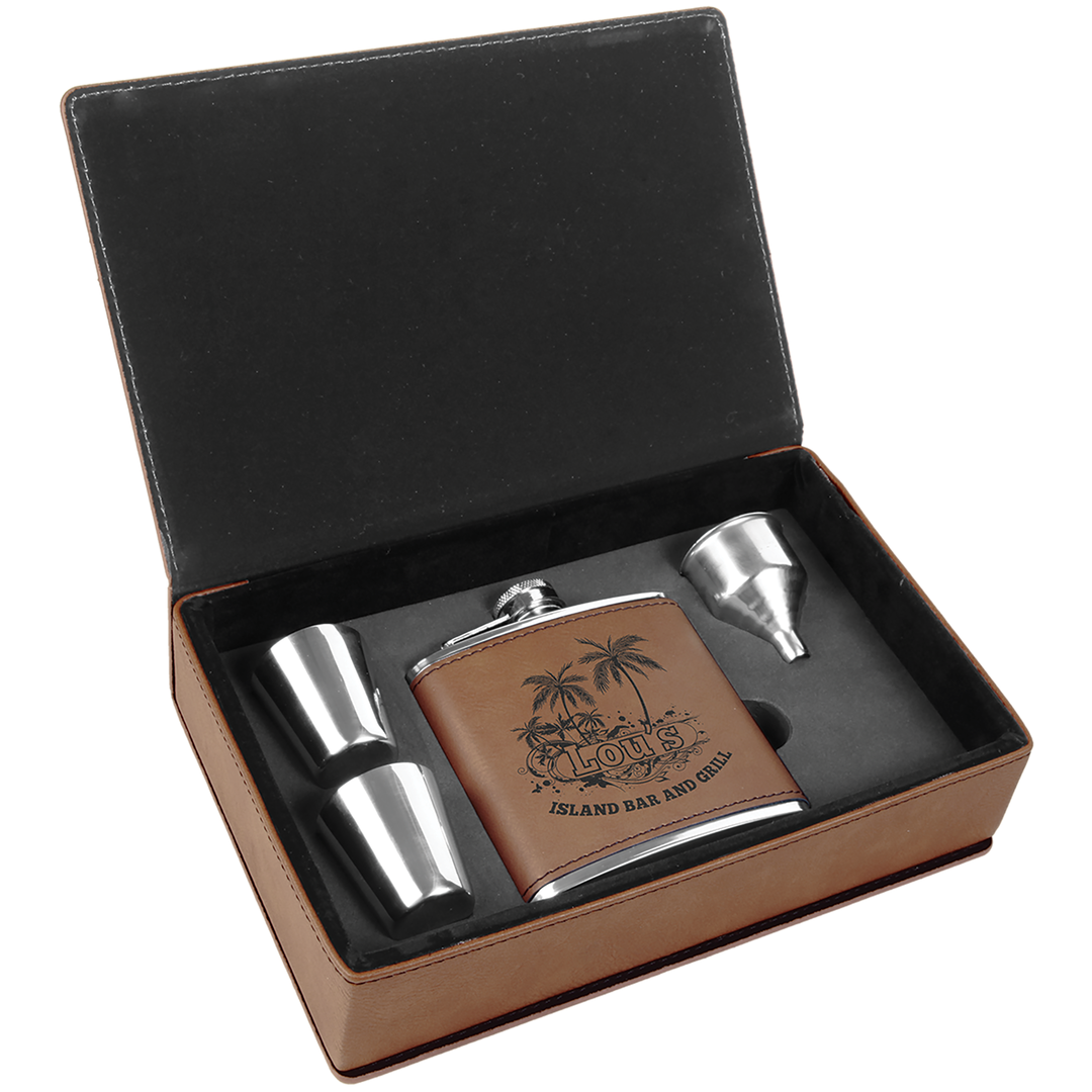 Laserable Leatherette 6oz. Flask Gift Set