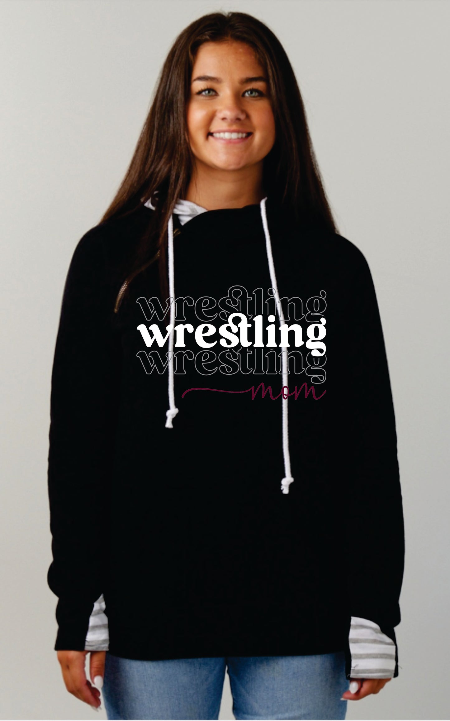 Ladies Stripe Double Hood Wrestling Mom