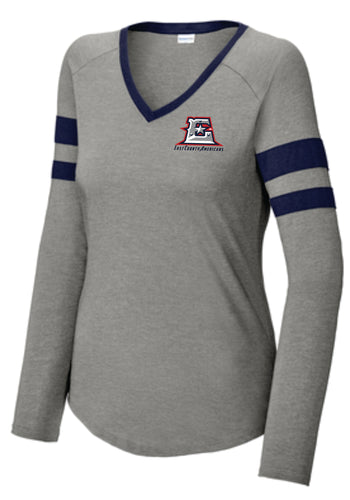 ECA Ladies Stripe V-Neck Long Sleeve Tee