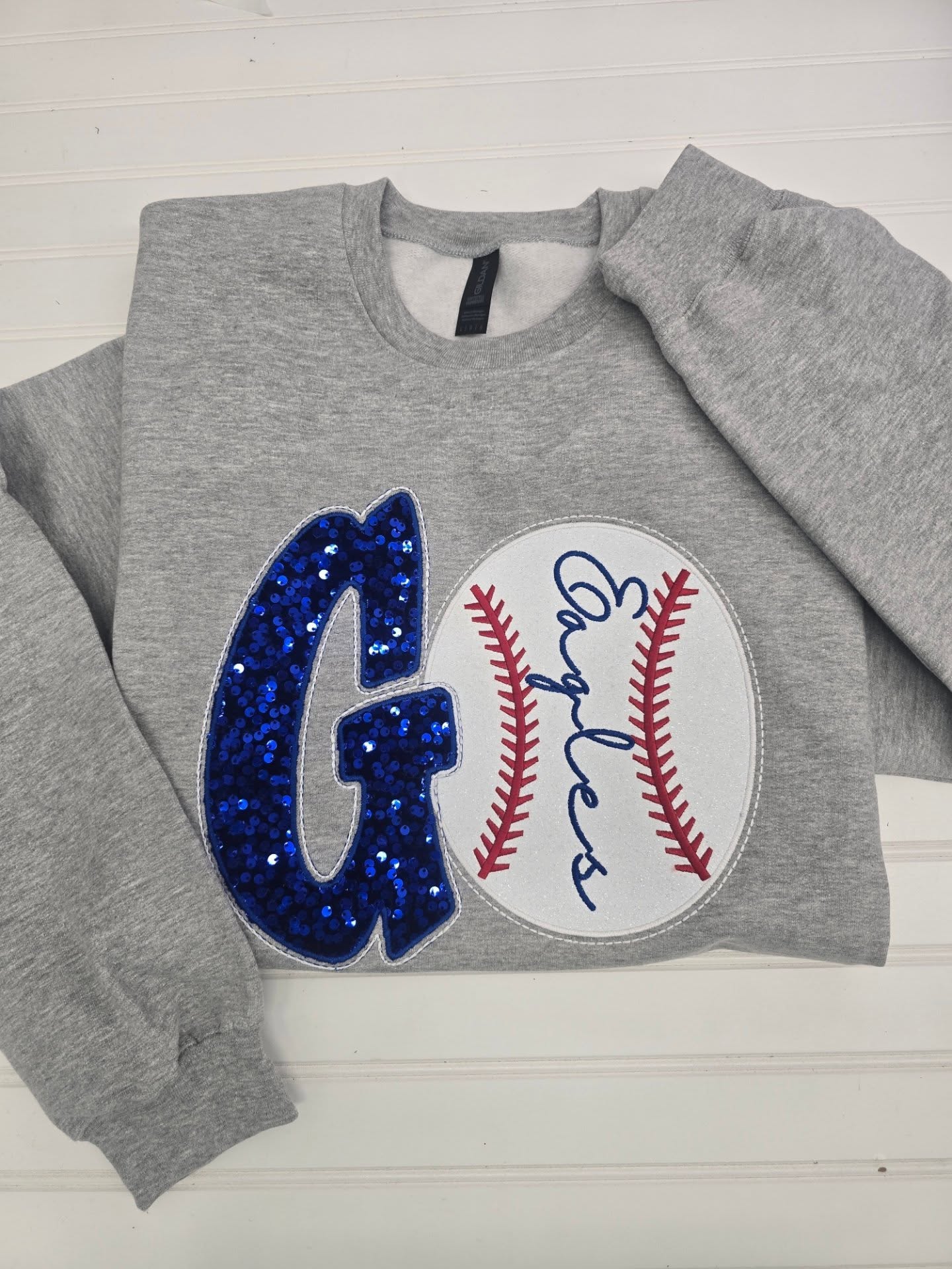 GO TEAM Sequin Embroidered Crewneck