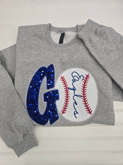 GO TEAM Sequin Embroidered Crewneck