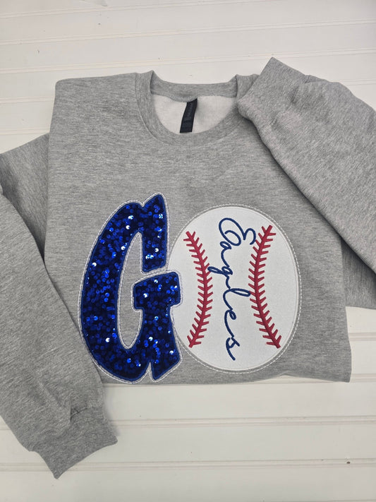 GO TEAM Sequin Embroidered Crewneck