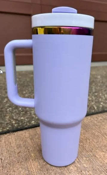 Powder Coated Rainbow Plated 40 Ounce Travel Mug With Handle
