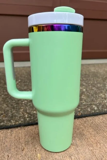 Powder Coated Rainbow Plated 40 Ounce Travel Mug With Handle