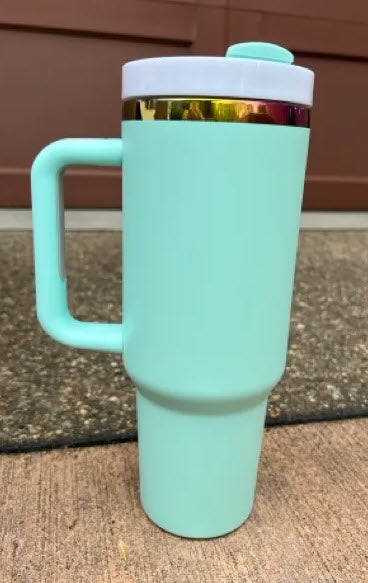 Powder Coated Rainbow Plated 40 Ounce Travel Mug With Handle