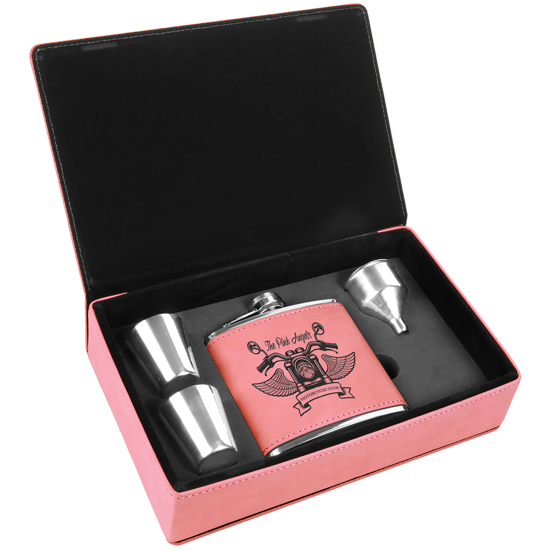 Laserable Leatherette 6oz. Flask Gift Set