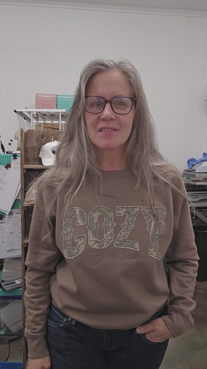 Cozy Season Raggy camo embroidered Crewneck sweatshirt