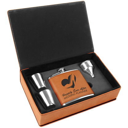 Laserable Leatherette 6oz. Flask Gift Set