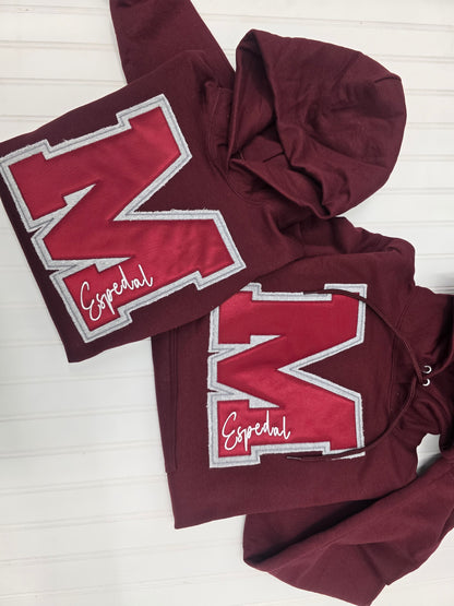 Custom Varsity Letter Embroidered Hoodie or Crewneck
