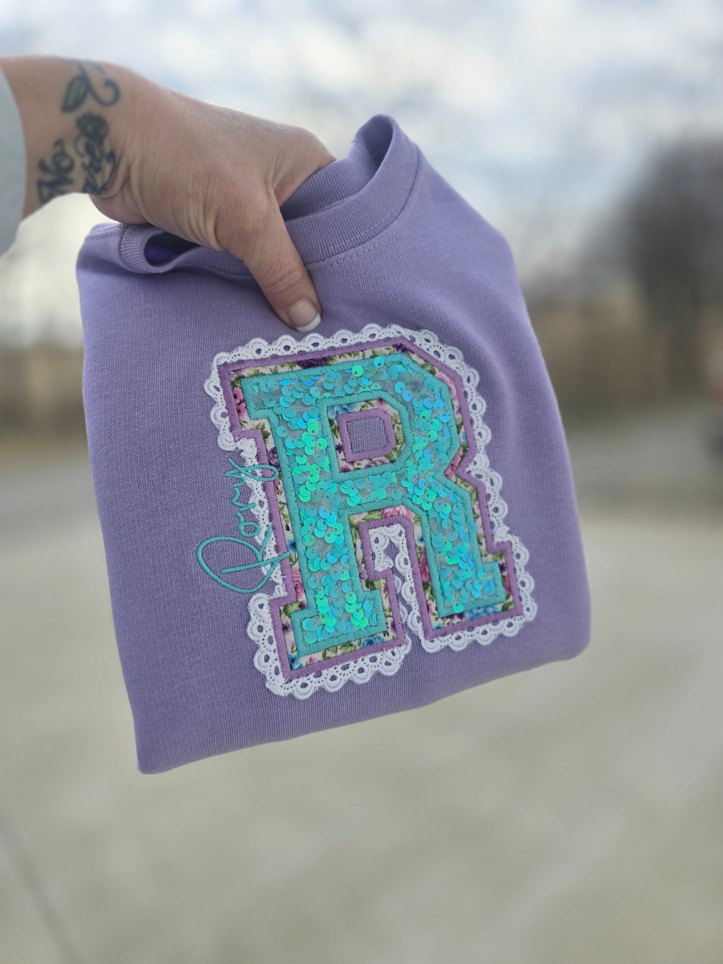 Youth Sequin Embroidered Crewneck