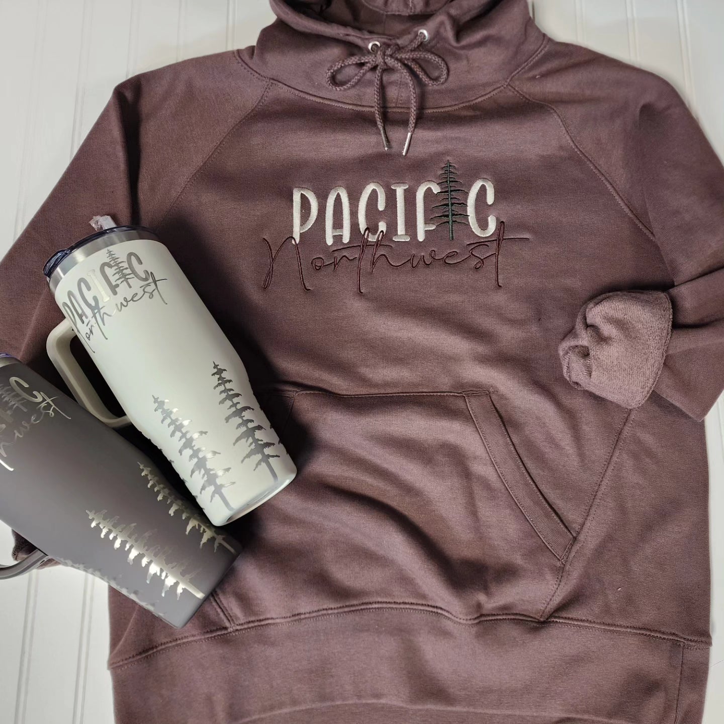 Ladies scuba neck PNW Embroidered Hoodie