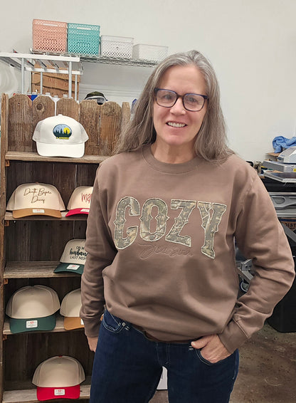 Cozy Season Raggy camo embroidered Crewneck sweatshirt