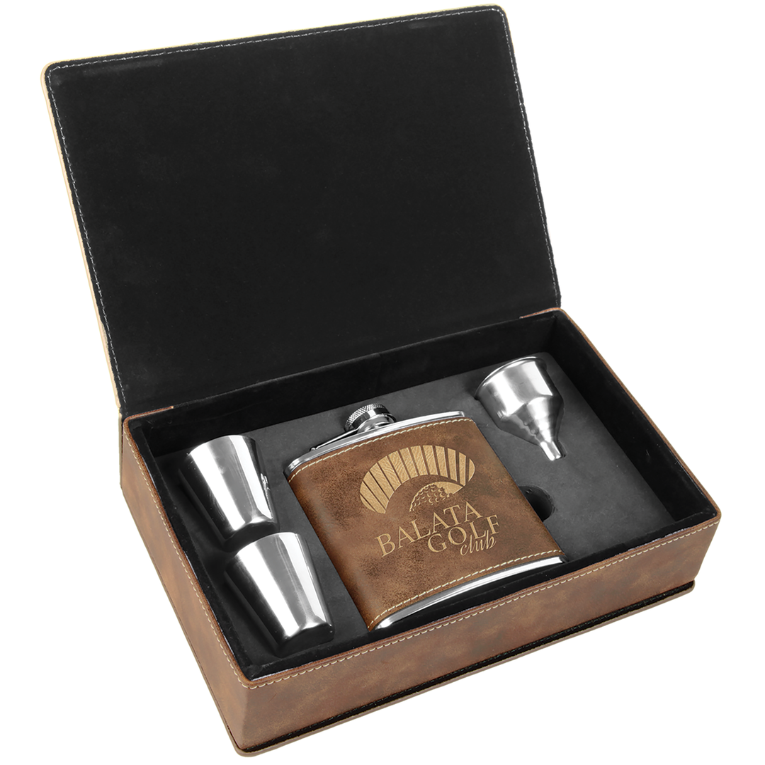 Laserable Leatherette 6oz. Flask Gift Set