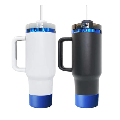 Powder Coated Sapphire Blue Plated 40 Ounce Travel Mug With Handle