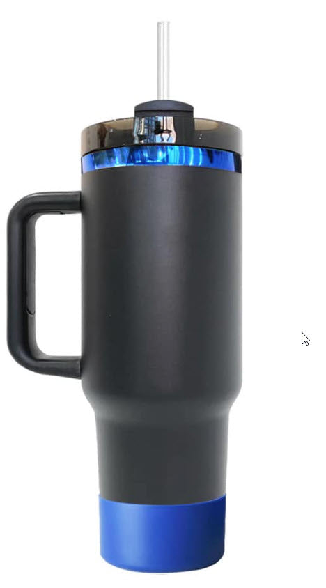 Powder Coated Sapphire Blue Plated 40 Ounce Travel Mug With Handle