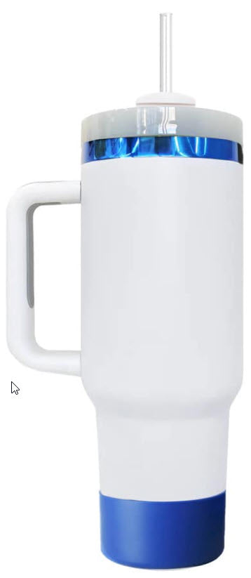 Powder Coated Sapphire Blue Plated 40 Ounce Travel Mug With Handle