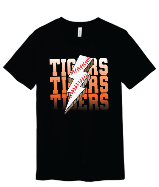 Tigers Baseball Lightning Bolt Tee